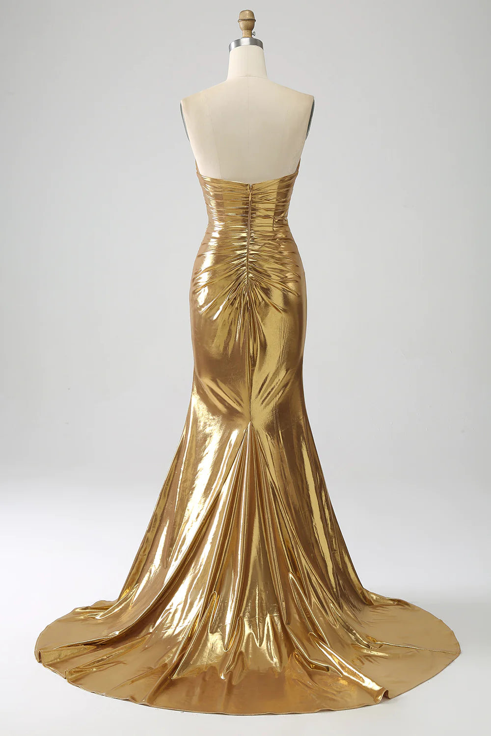 Golden Mermaid Sweetheart Long Metallic Prom Dress with Beading