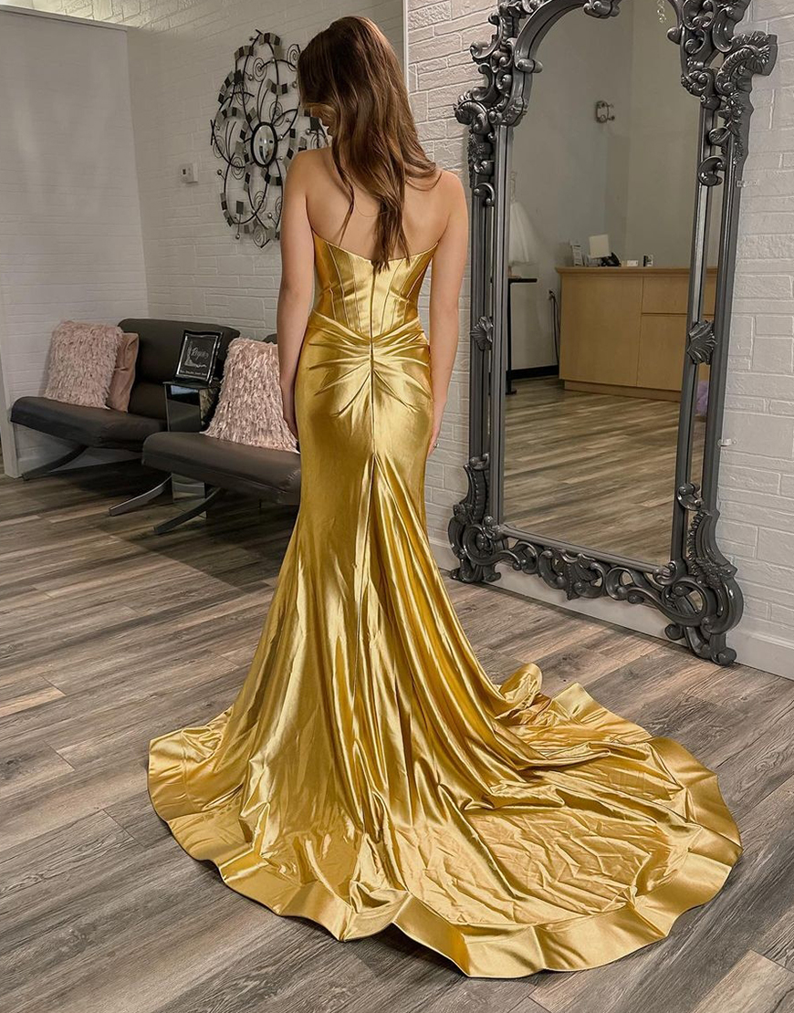 Sparkly Golden Mermaid Sweetheart Long Prom Dress With Slit