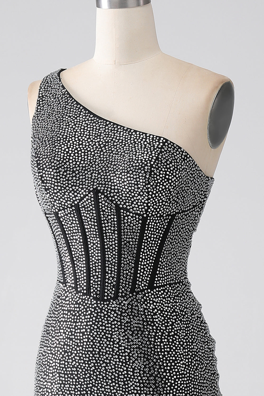 Black Sparkly Mermaid One Shoulder Keyhole Back Long Beaded Prom Dress