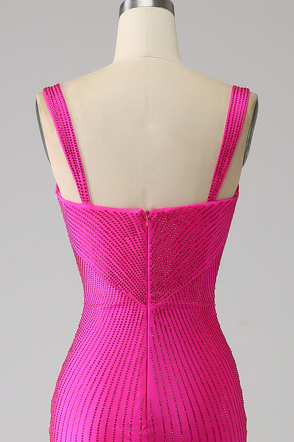 Shiny Fuchsia Mermaid Straps Long Corset Beaded Prom Dress