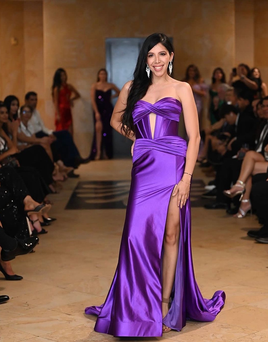 Fuchsia Mermaid Strapless Ruched Satin Long Prom Dress with Slit