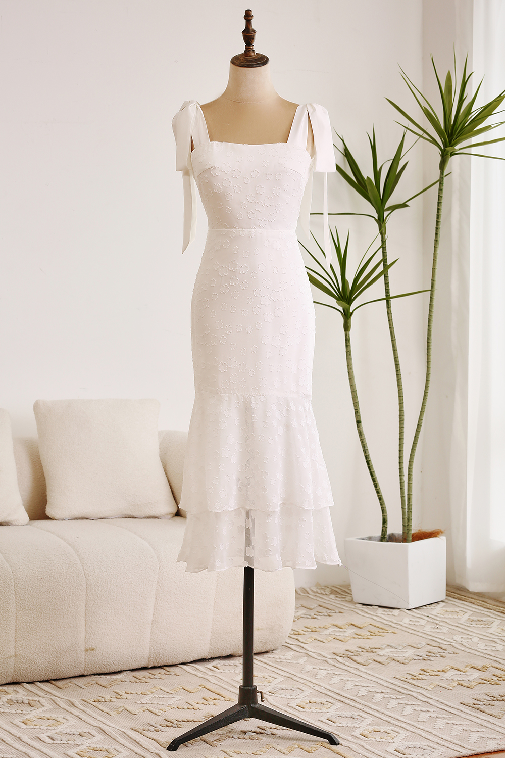 White Bodycon Tea Length Engagement Lace Party Dress