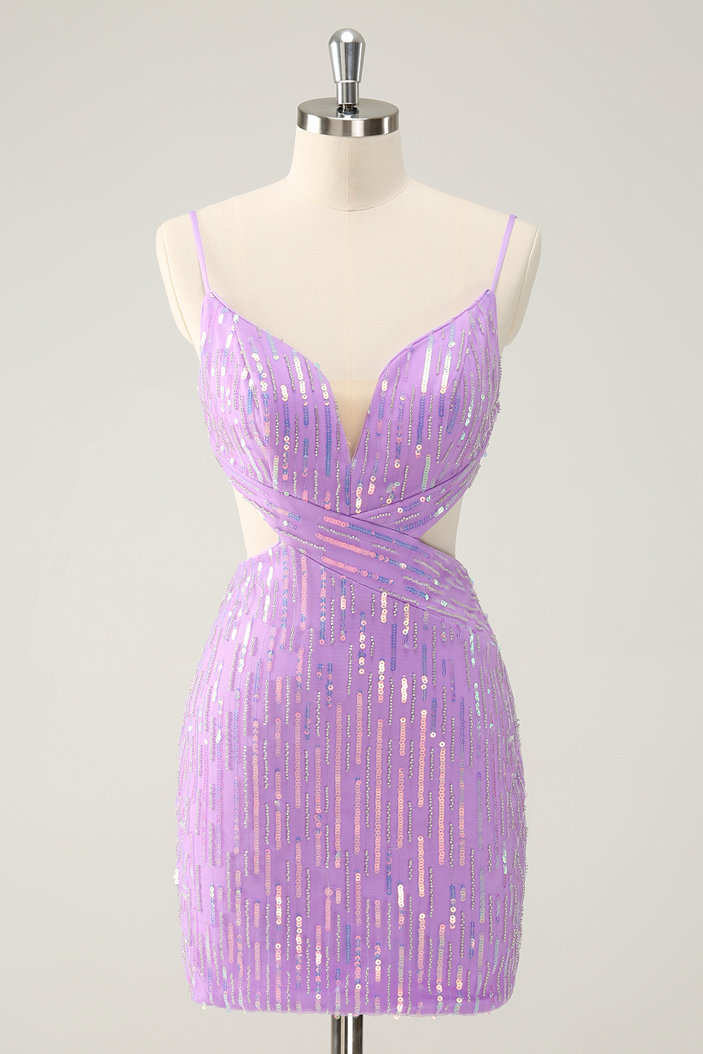 Glitter Purple Tight Spaghetti Straps Homecoming Dress 