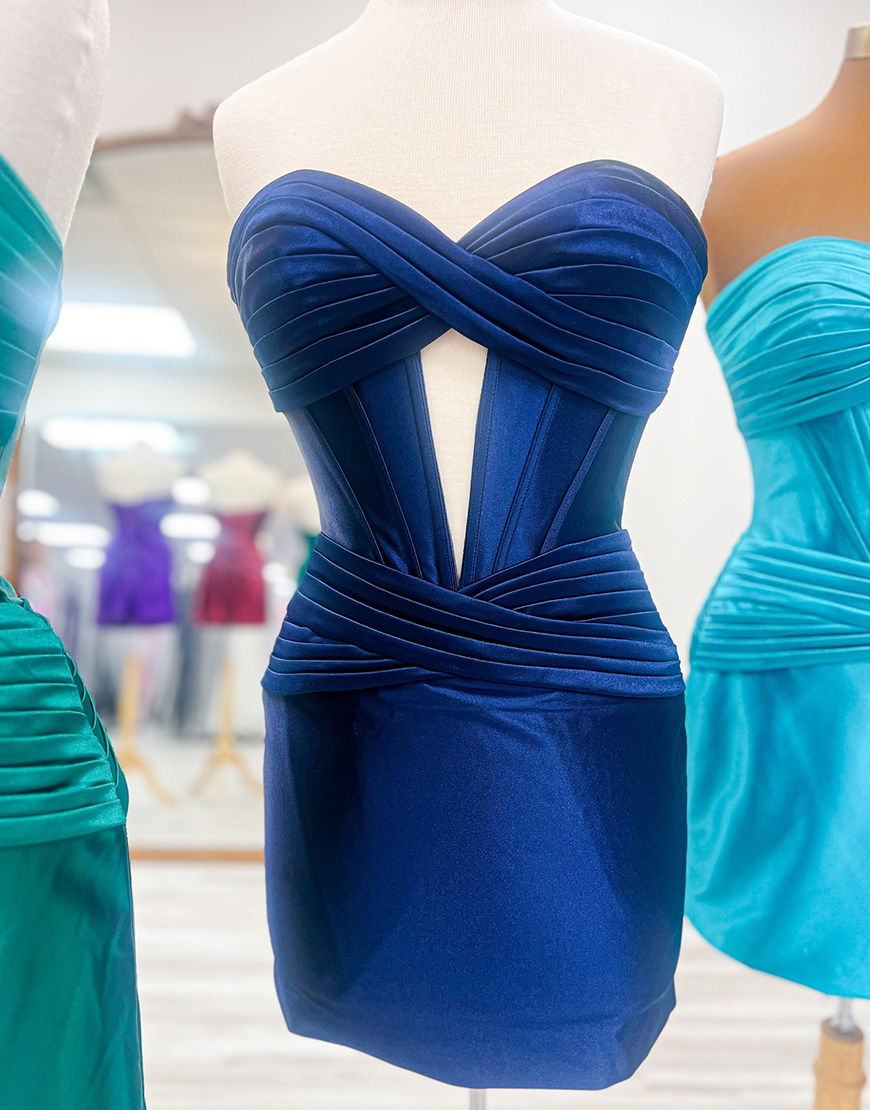 Sky Blue Satin Strapless Tight Short Homecoming Dress