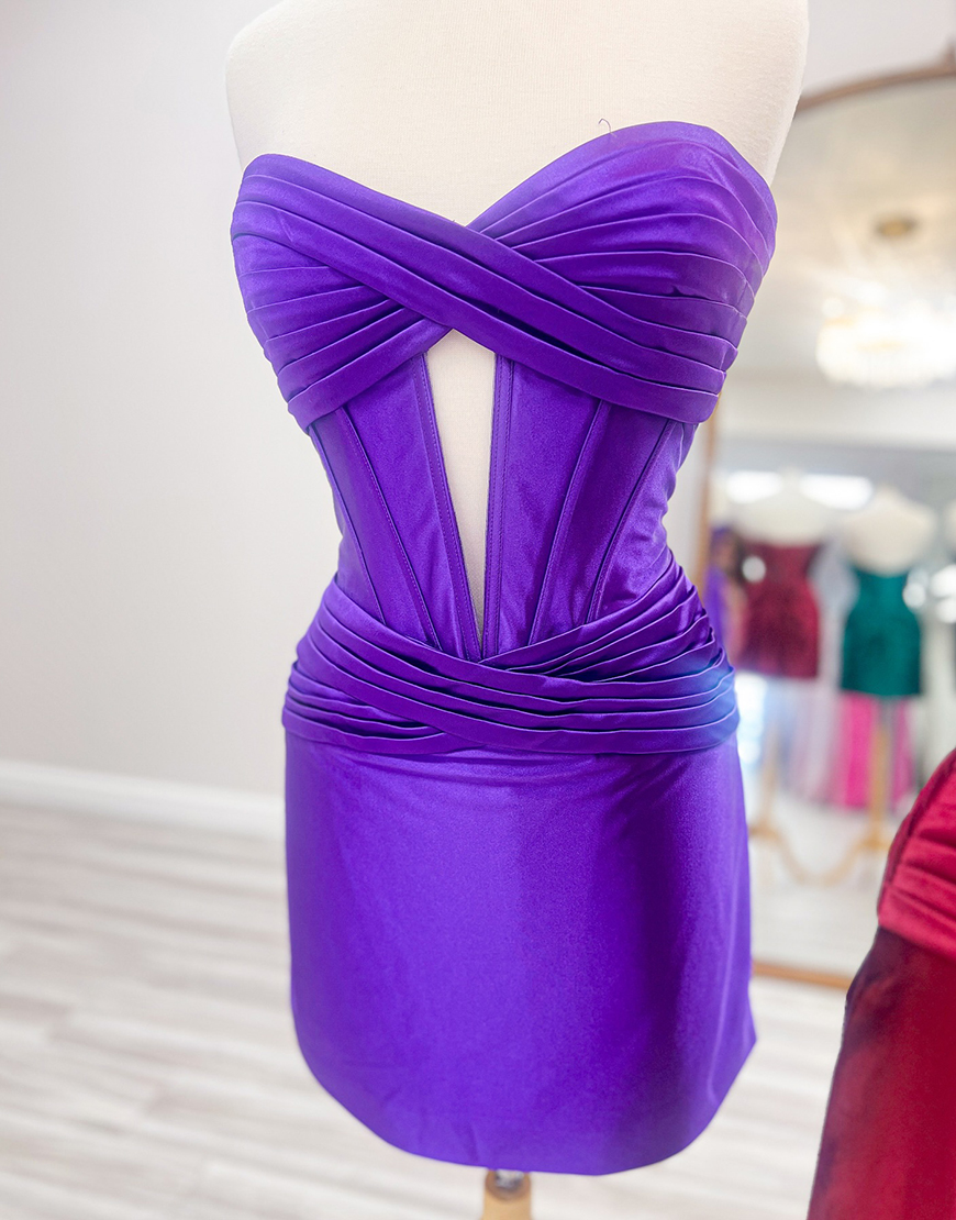 Sky Blue Satin Strapless Tight Short Homecoming Dress