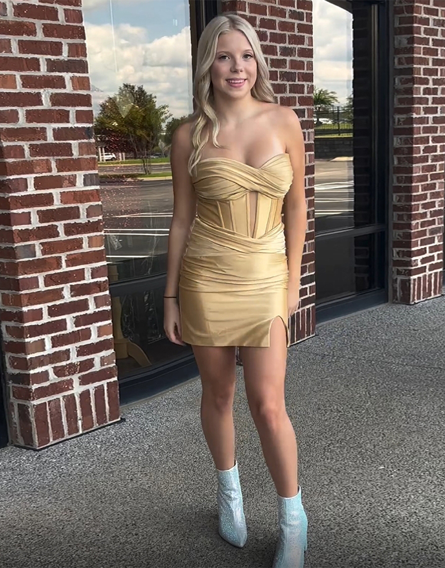 Black Strapless Tight Satin Pleating Homecoming Dress 