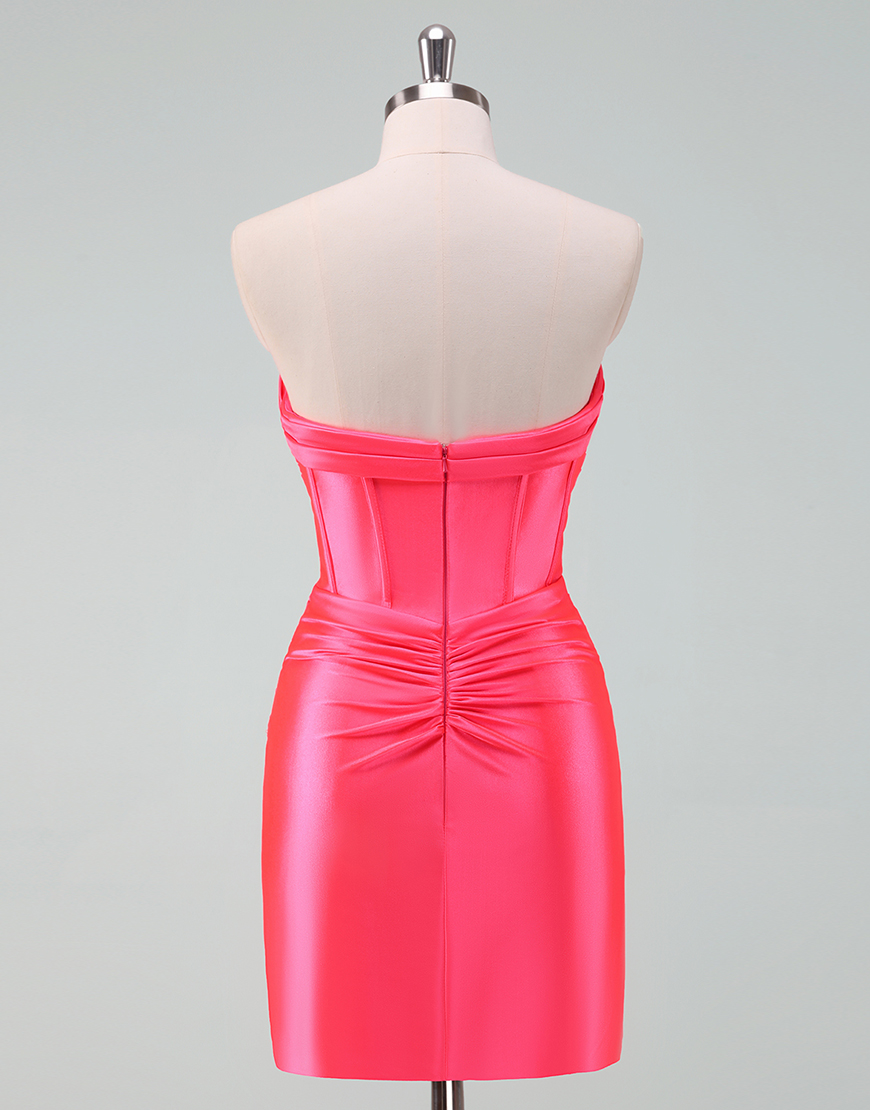 Sky Blue Satin Strapless Tight Short Homecoming Dress