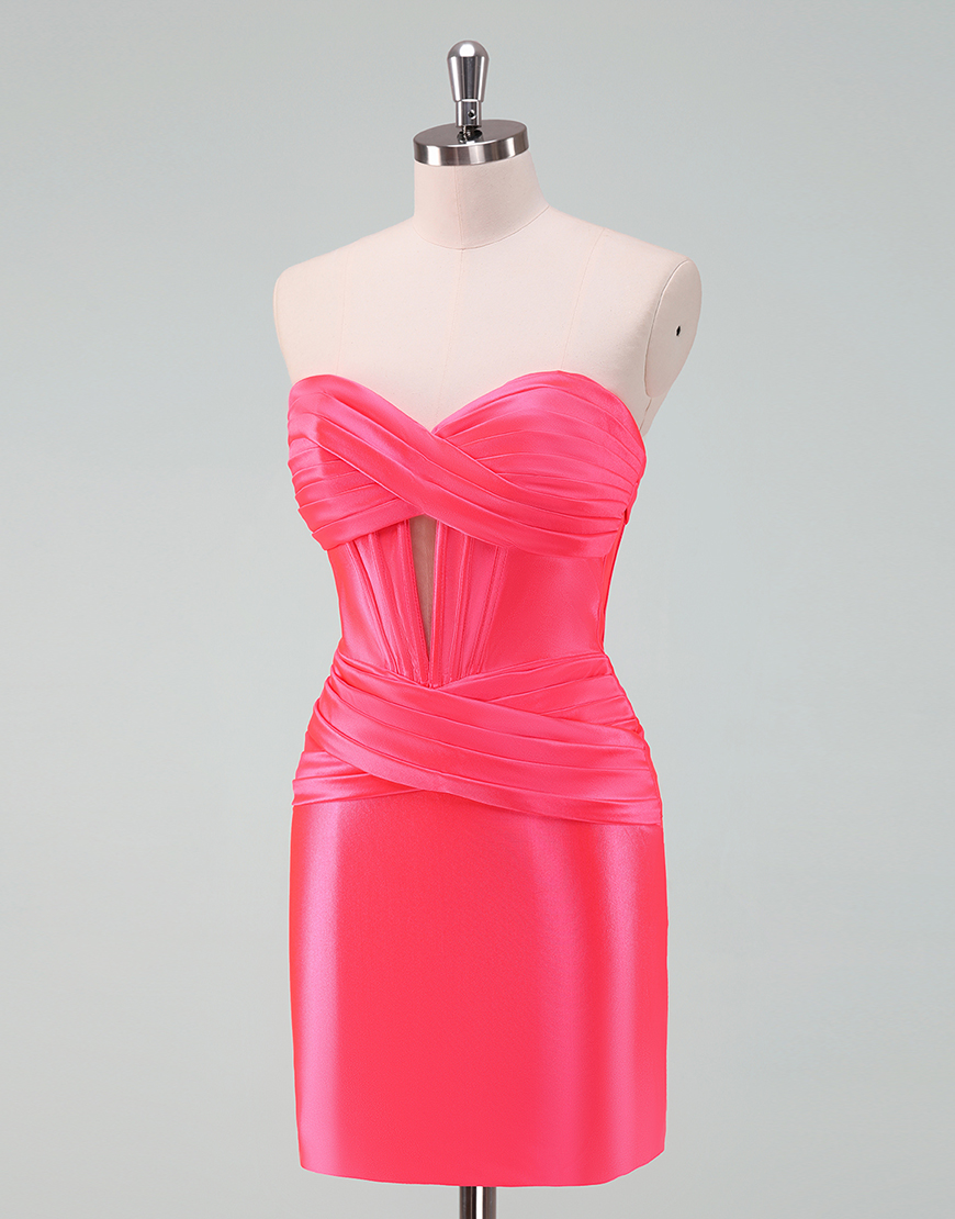 Sky Blue Satin Strapless Tight Short Homecoming Dress