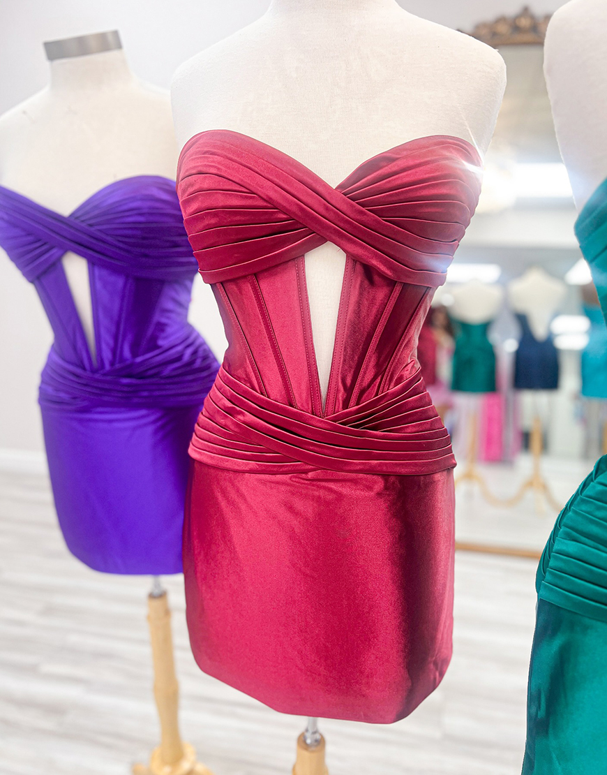 Sky Blue Satin Strapless Tight Short Homecoming Dress