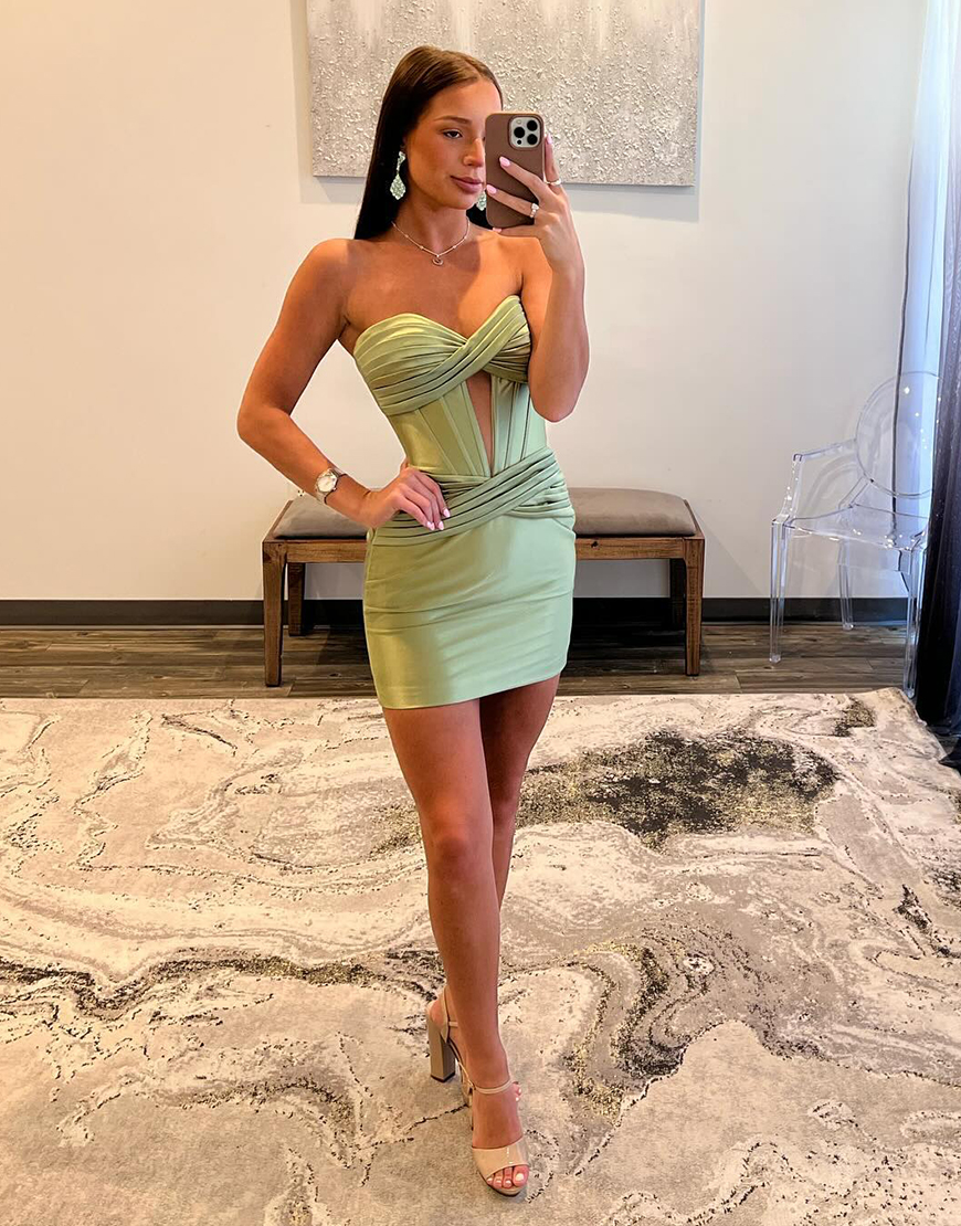 Copper Satin Strapless Tight Short Homecoming Dress