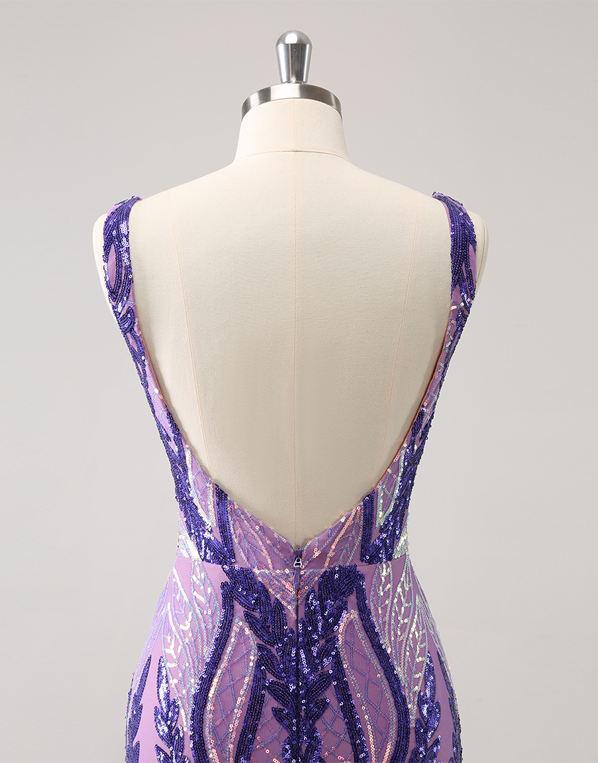 Sparkly Dark Purple Sequined Embroidery Tight Homecoming Dress