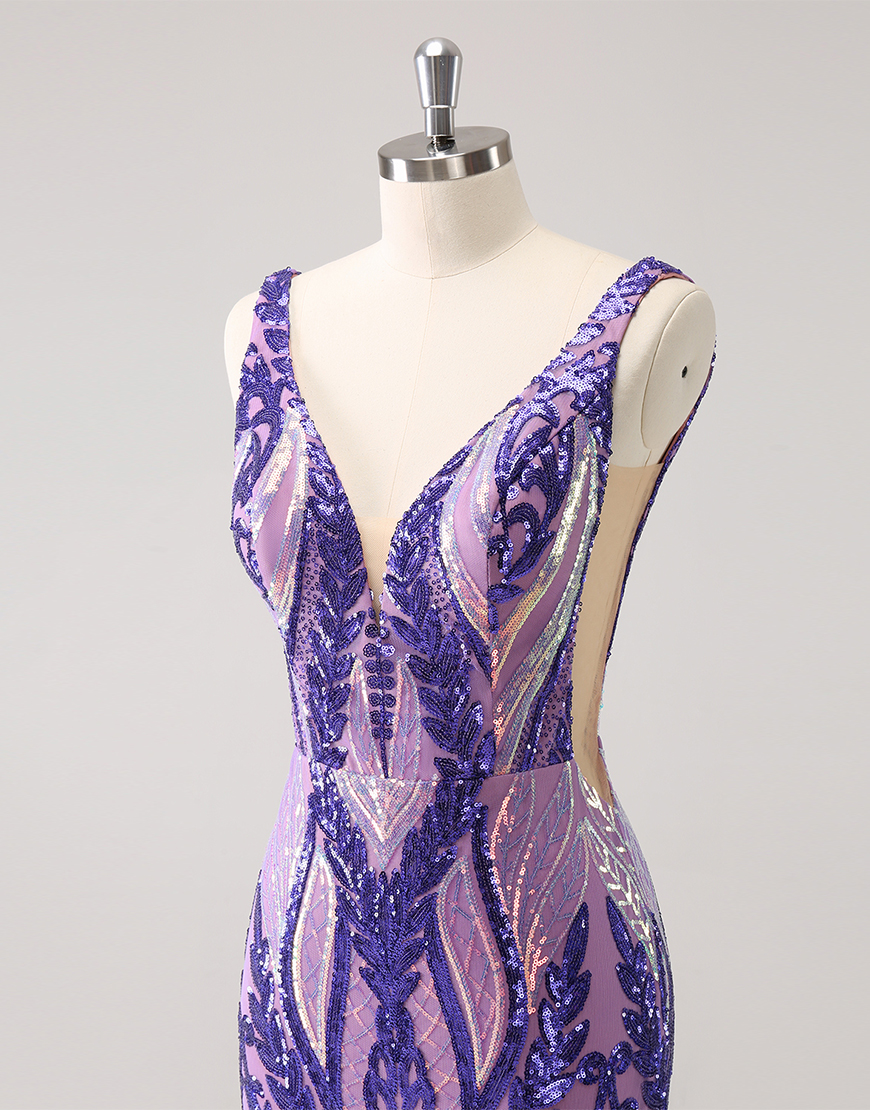 Sparkly Dark Purple Sequined Embroidery Tight Homecoming Dress