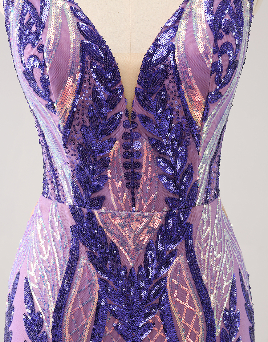 Sparkly Dark Purple Sequined Embroidery Tight Homecoming Dress