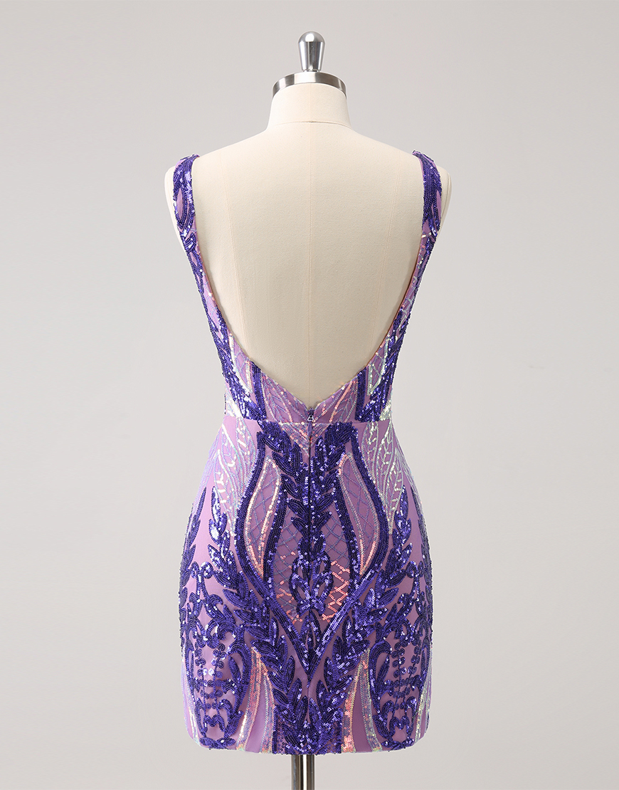 Sparkly Dark Purple Sequined Embroidery Tight Homecoming Dress