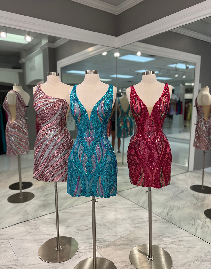 Glitter Fuchsia Sequins Bodycon Homecoming Dress