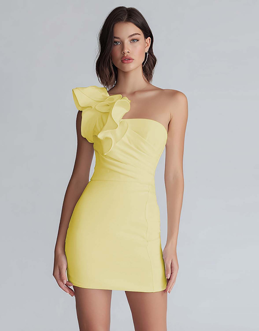 Ivory One Shoulder Satin Short Tight Homecoming Dress