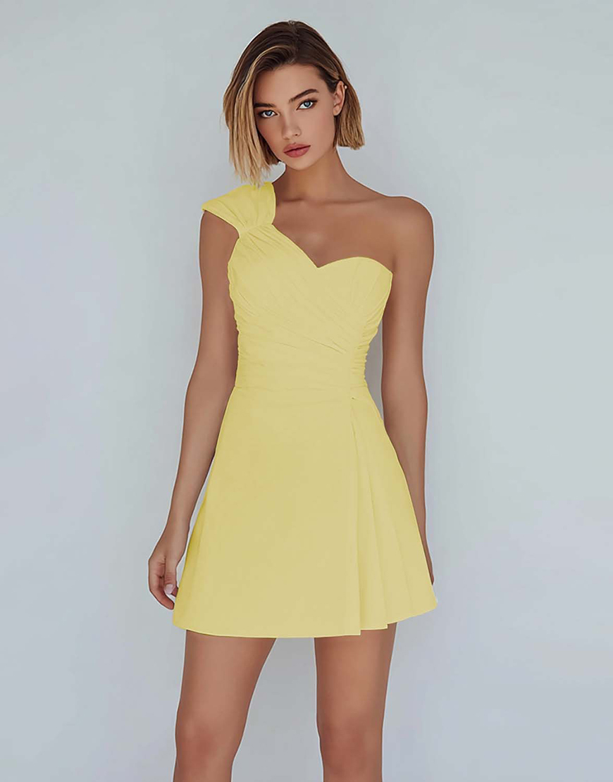 Ivory One Shoulder Satin Ruched Short A-Line Homecoming Dress