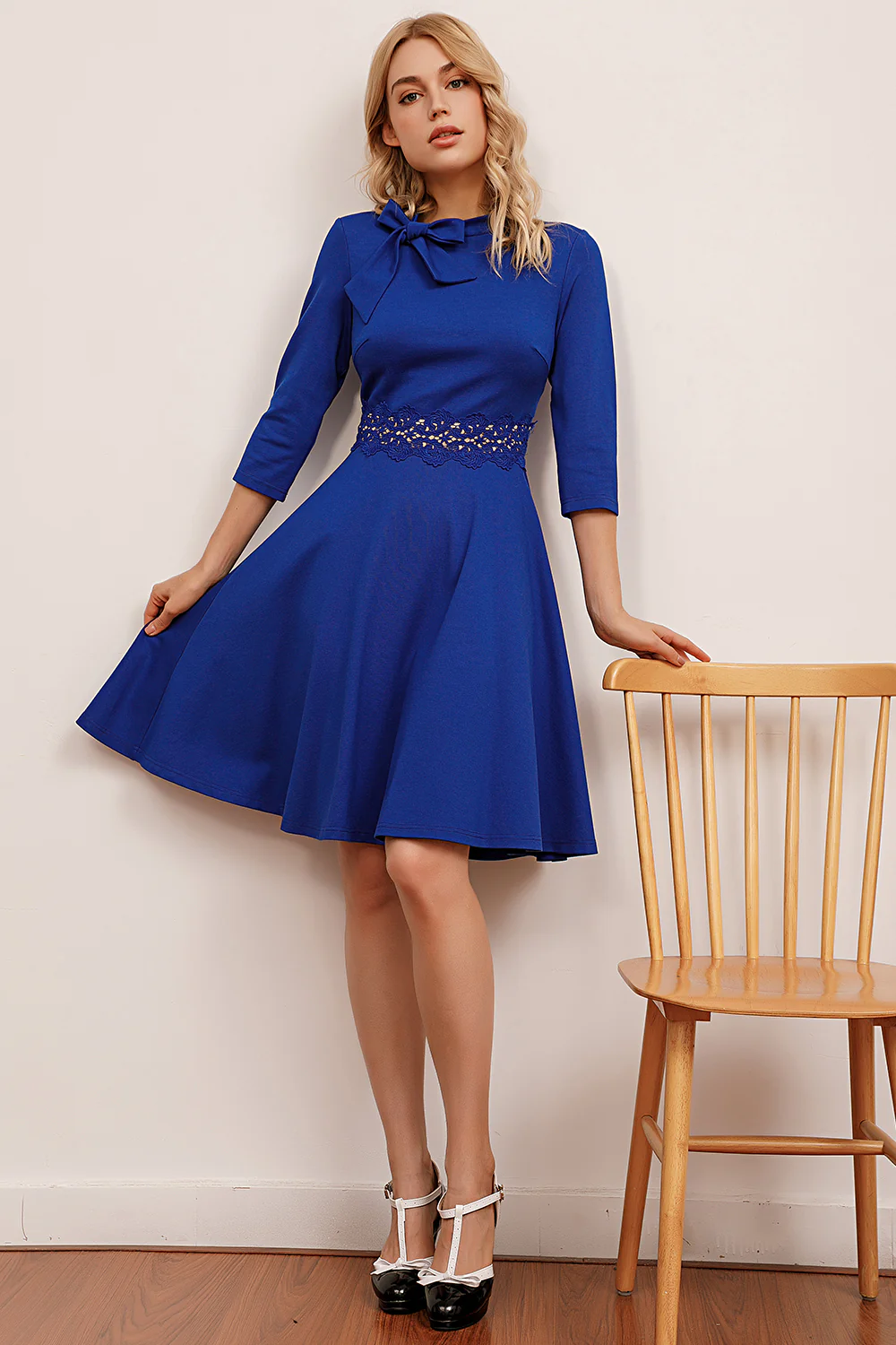 A-Line Royal Blue Short Vintage Dress With Sleeves