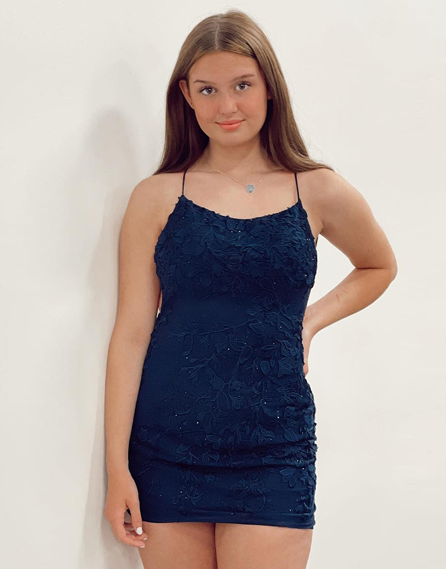 Bodycon Blue Homecoming Dress Backless Party Dress