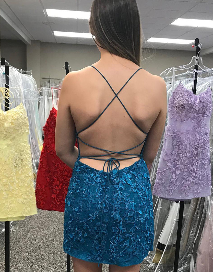 Bodycon Blue Homecoming Dress Backless Party Dress