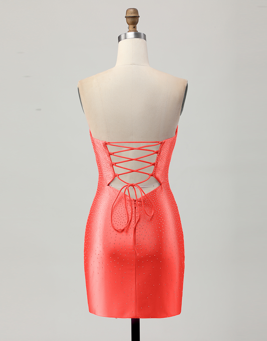 Sparkly Fuchsia Tight Short Beaded Homecoming Dress with Keyholes