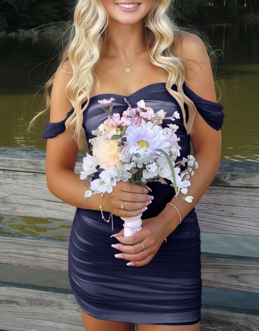 Burgundy Bodycon Off the Shoulder Ruched Mini Party Dress