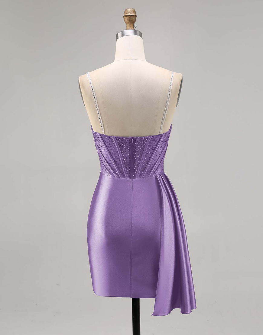 Sparkly Navy Satin Ruffled Short Corset Homecoming Dress with Beading