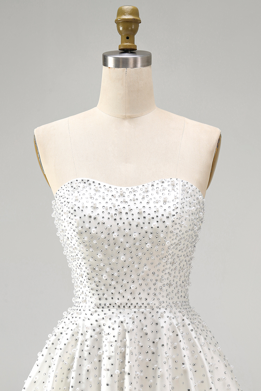 White Sparkly Beaded Short A Line Homecoming Dress with Pearls