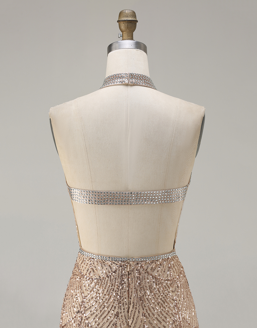 Sparkly Black Halter Neck Mermaid Sequins Long Prom Dress with Slit