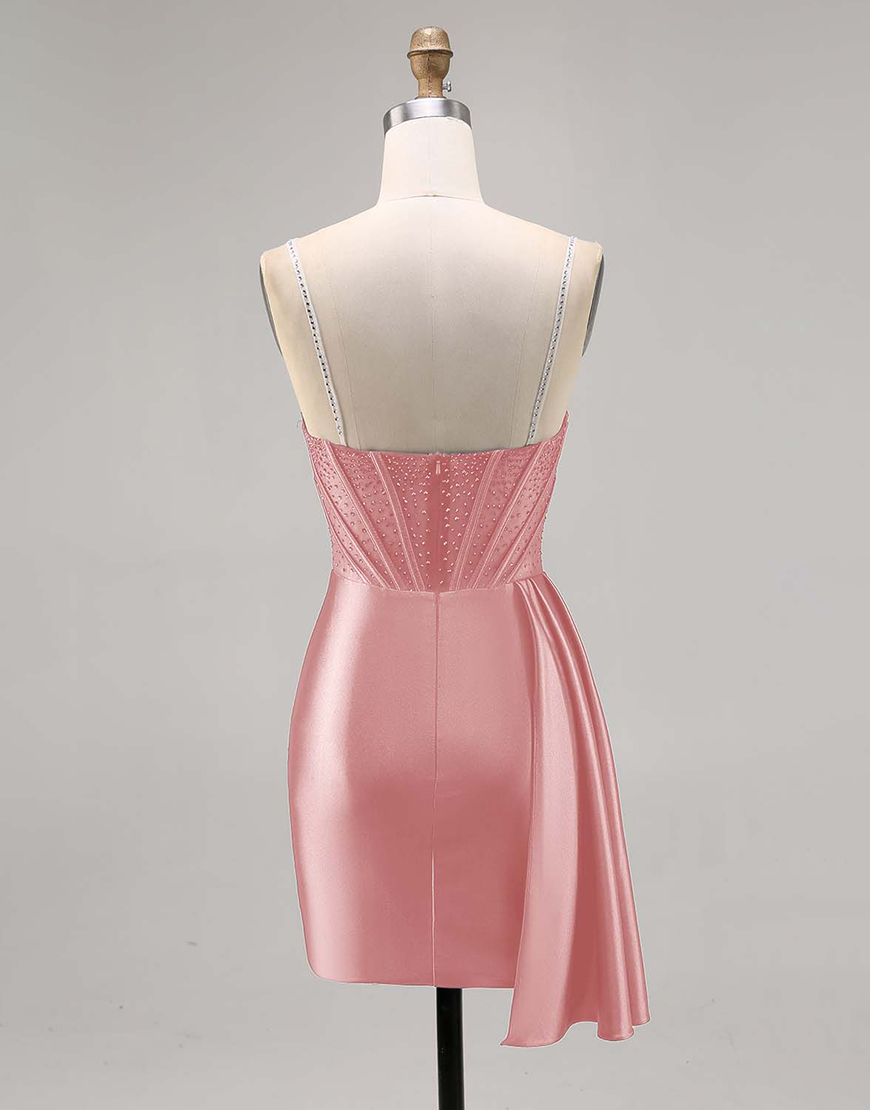 Sparkly Navy Satin Ruffled Short Corset Homecoming Dress with Beading