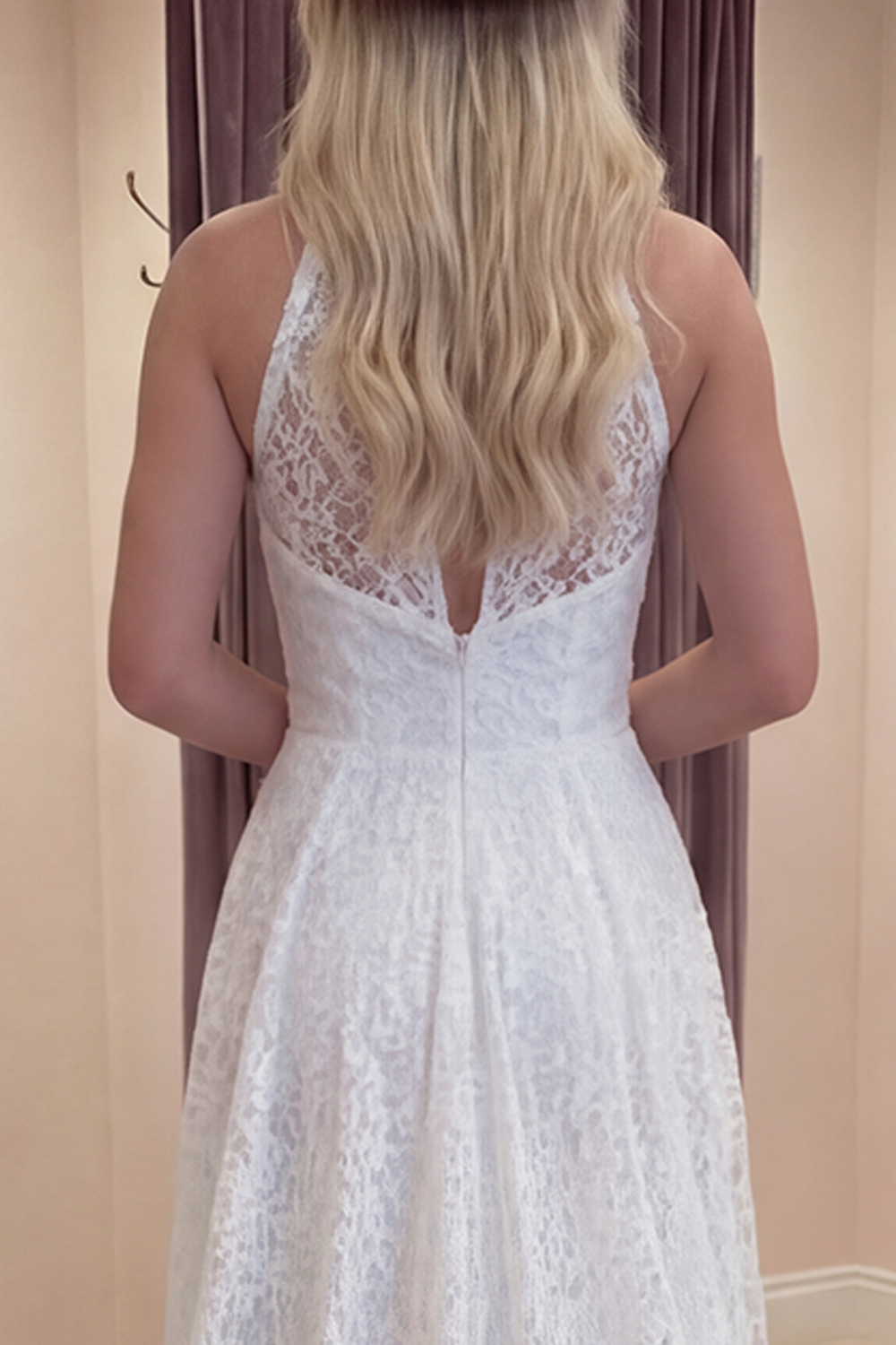 A Line Floral Ivory High Low Lace Boho Graduation Dress