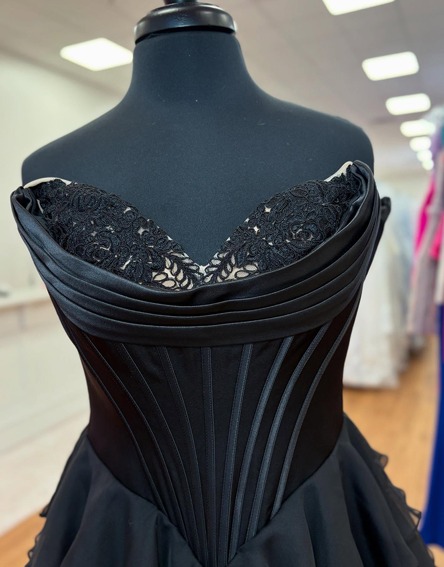 Blue A-Line Strapless Corset Tiered Long Prom Dress with Slit