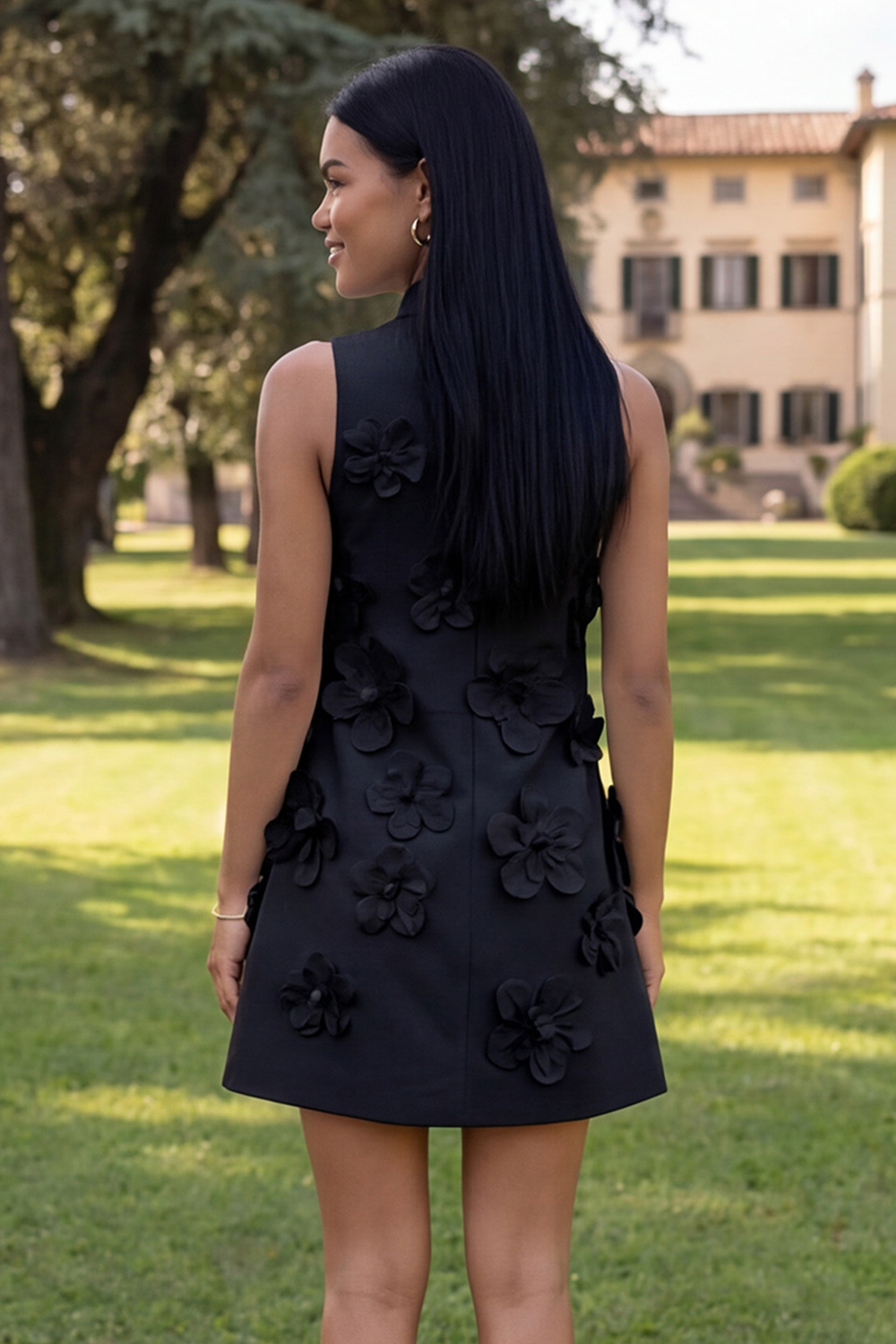 Fuchsia Short Floral High Neck A Line Homecoming Dress
