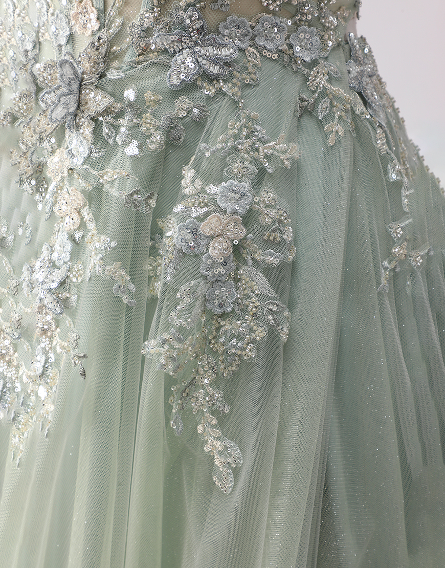 Sparkly Peach Floral A Line Tulle Long Corset Prom Dress with Beading