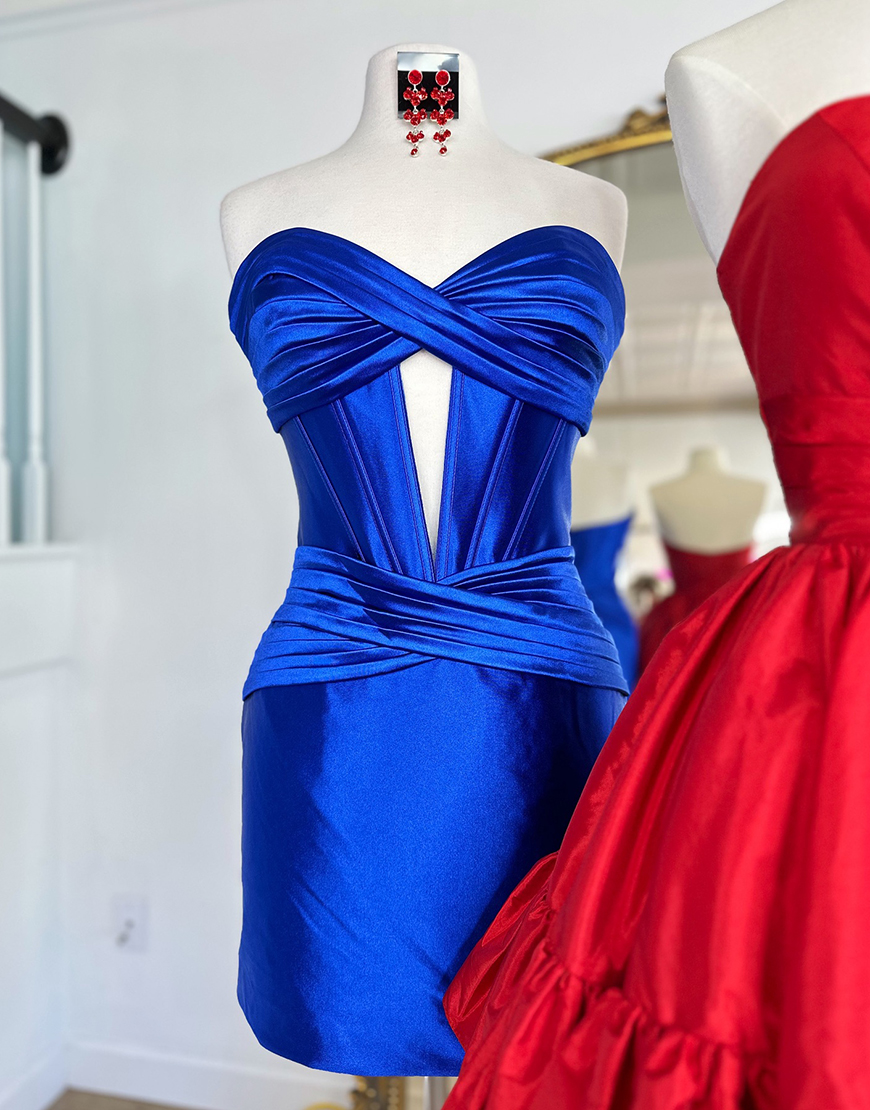 Sky Blue Satin Strapless Tight Short Homecoming Dress