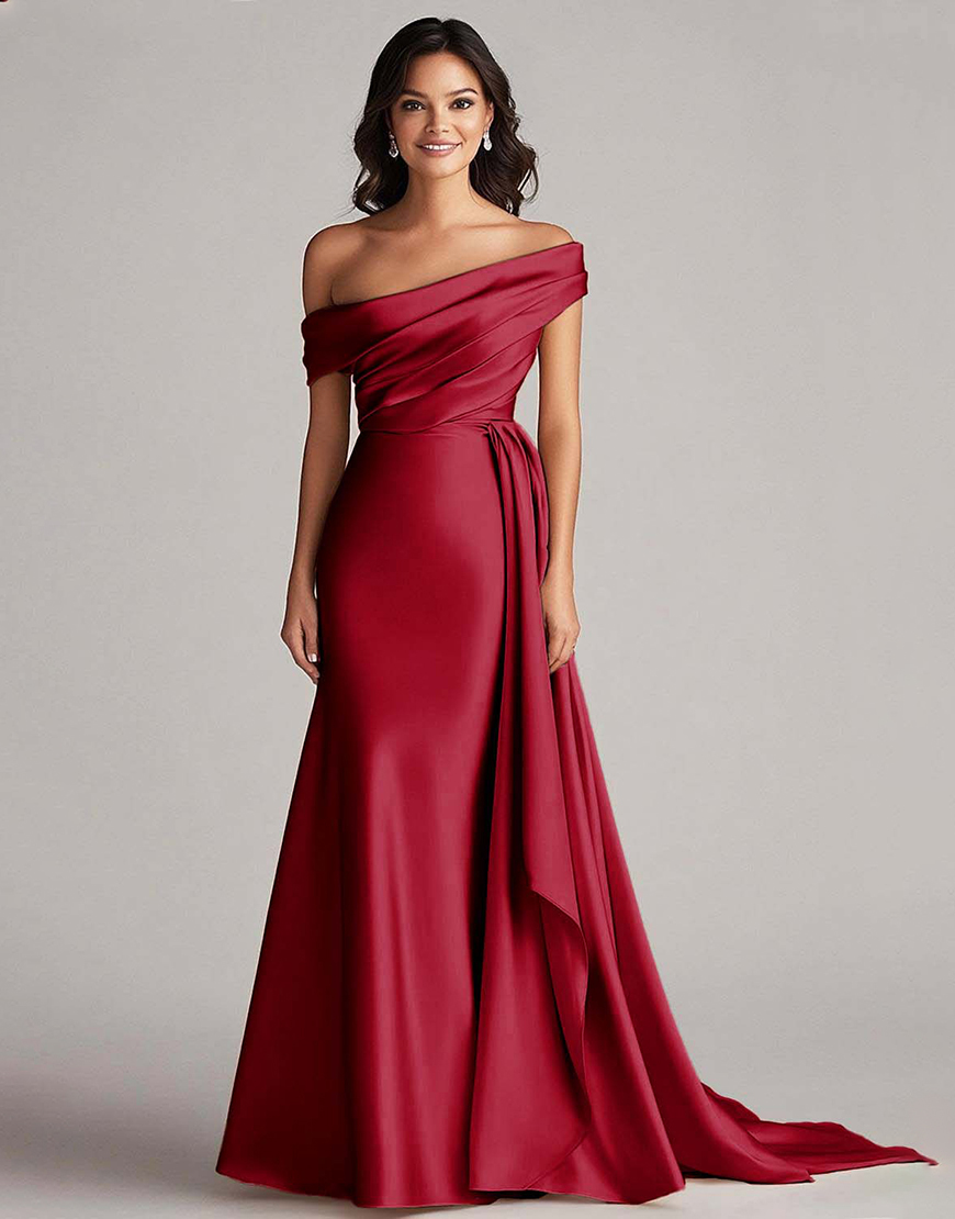 Elegant Champagne One Shoulder Bodycon Satin Long Prom Dress With Ruffles