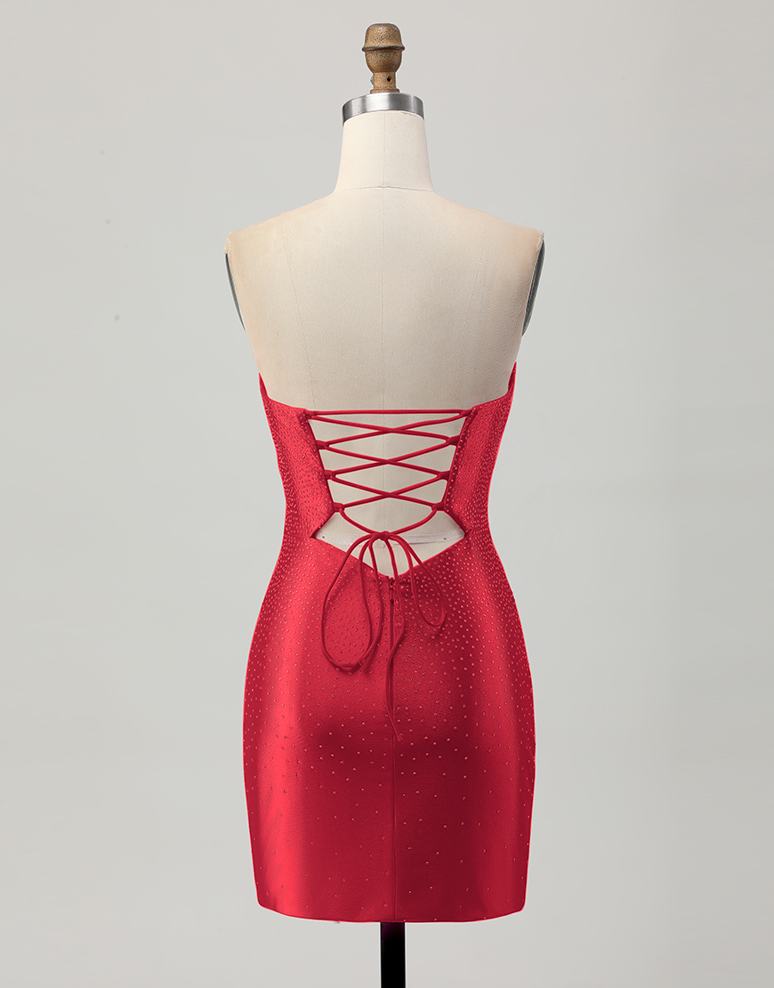 Sparkly Fuchsia Tight Short Beaded Homecoming Dress with Keyholes