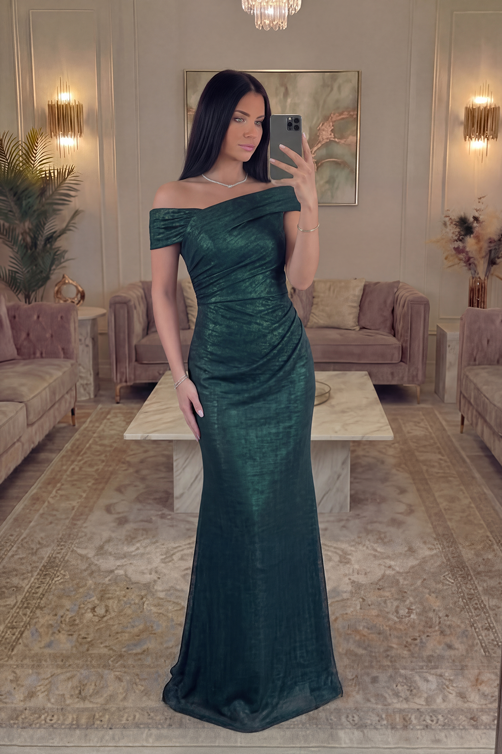 Glitter One Shoulder Mermaid Dark Green Long Prom Dress