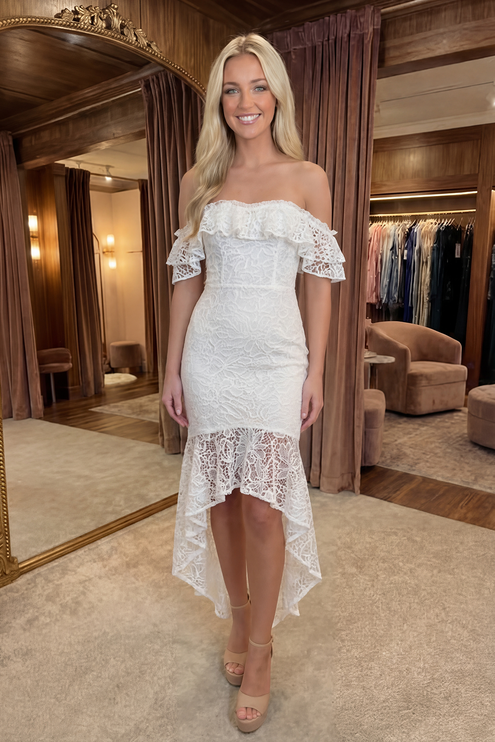 Asymmetrical Bodycon White Off the Shoulder Boho Graduation Dress with Ruffles