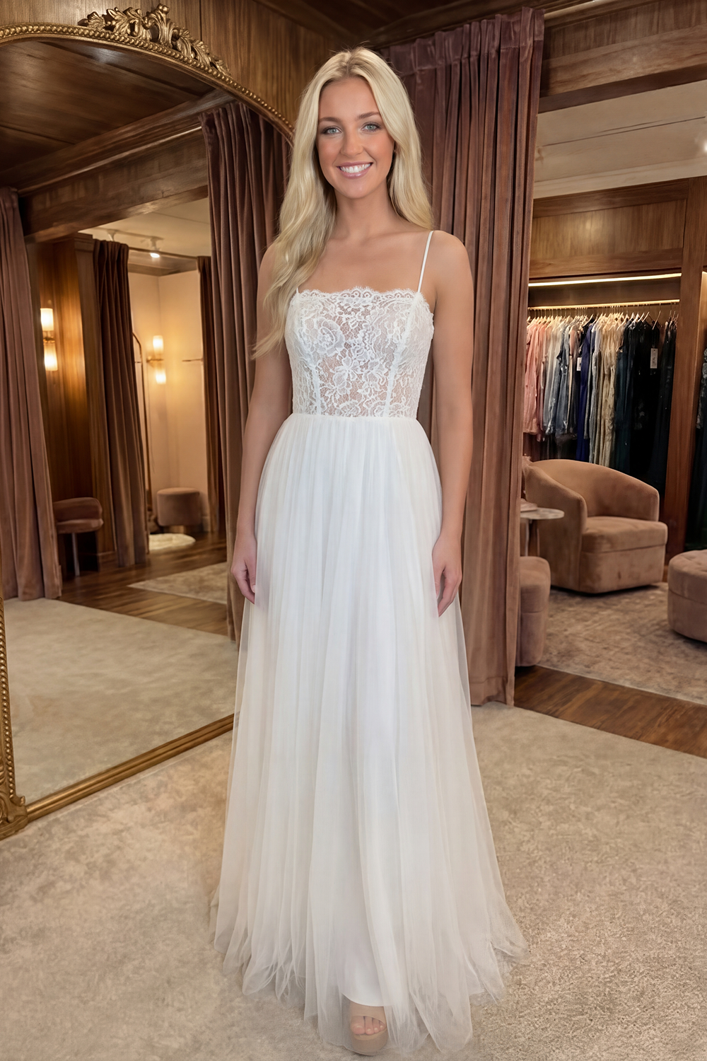 Floral A Line Long White Graduation Dress with Lace