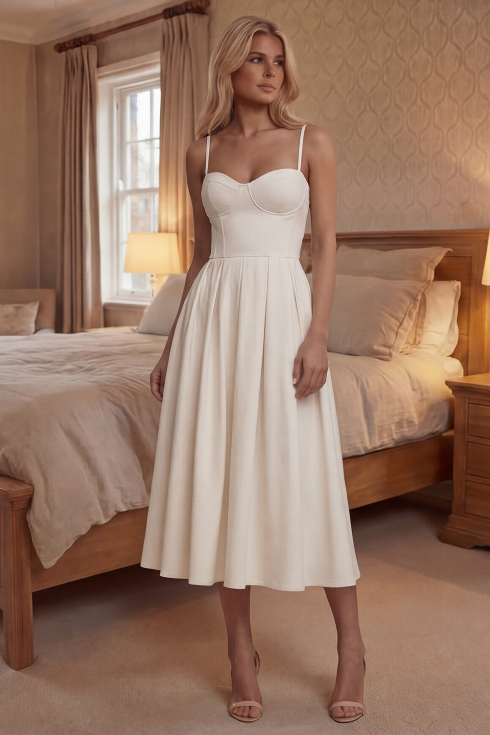 Corset Long Spaghetti Straps White A Line Beach Graduation Dress