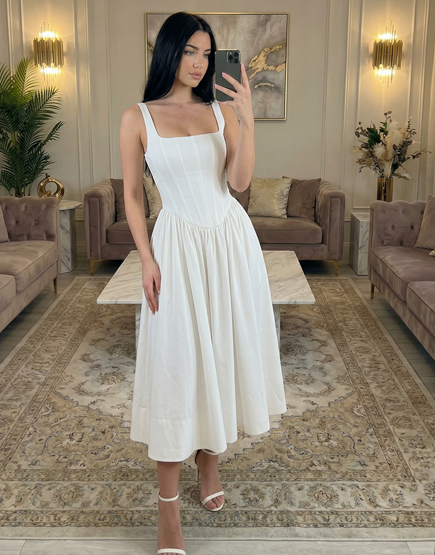 White Corset A Line Thick Straps Long Graduation Dress