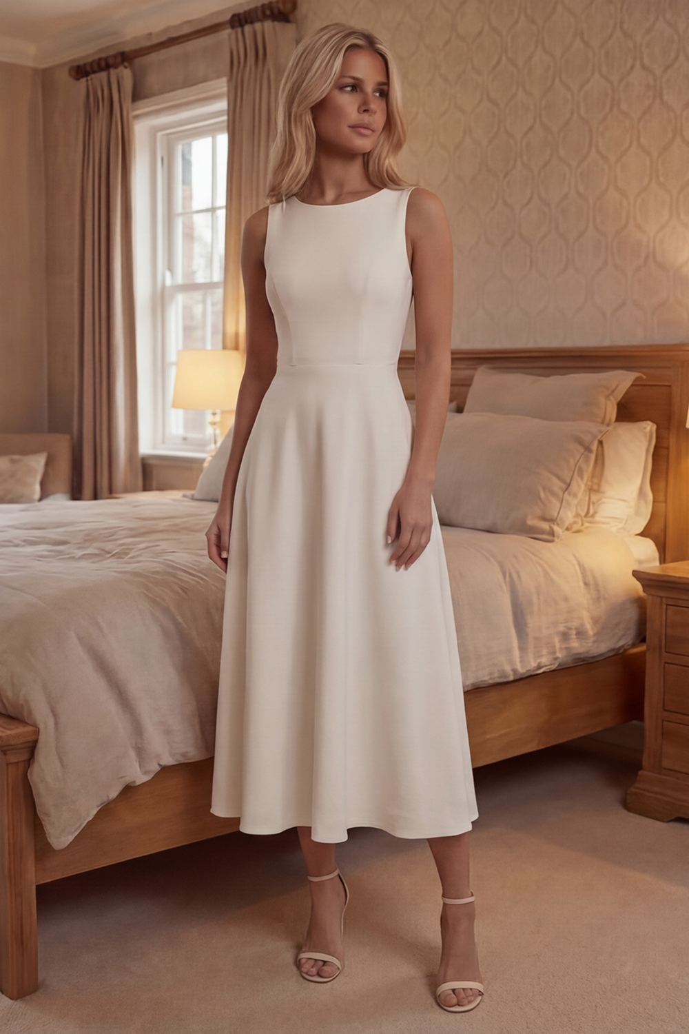 Simple White A Line Round Neck Long Graduation Dress