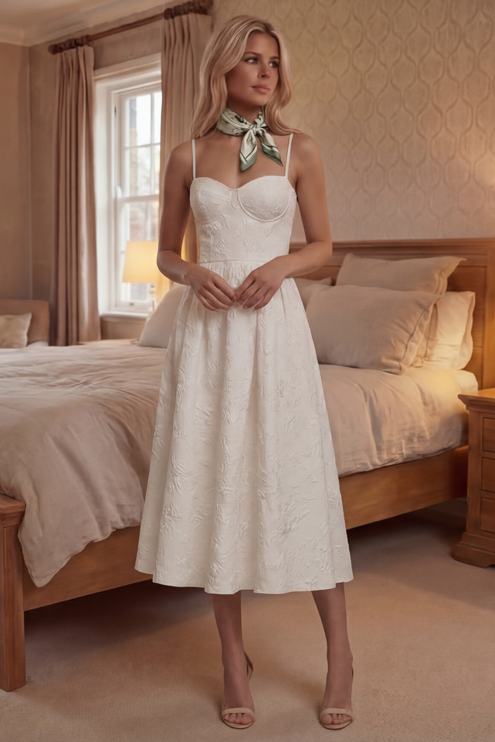 Floral Spaghetti Straps Ivory A Line Corset Long Boho Graduation  Dress