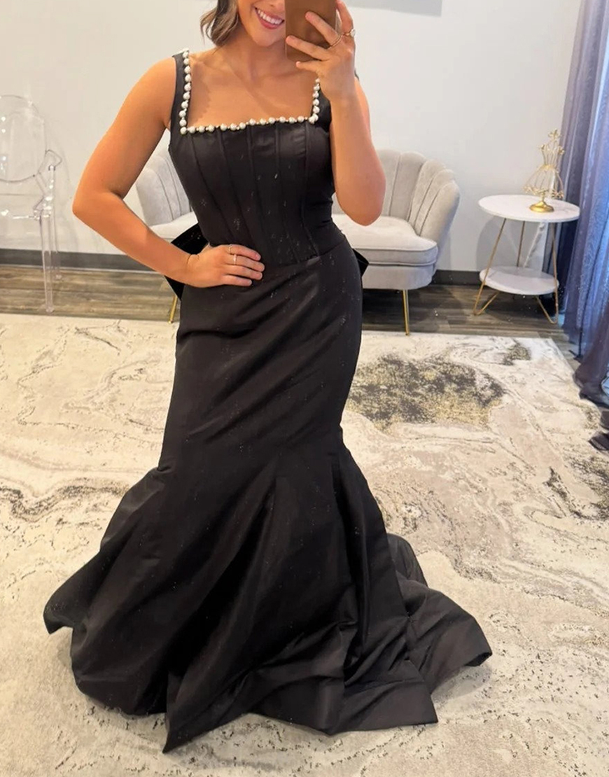 Sparkly Pink Mermaid Corset Long Prom Dress with Bow