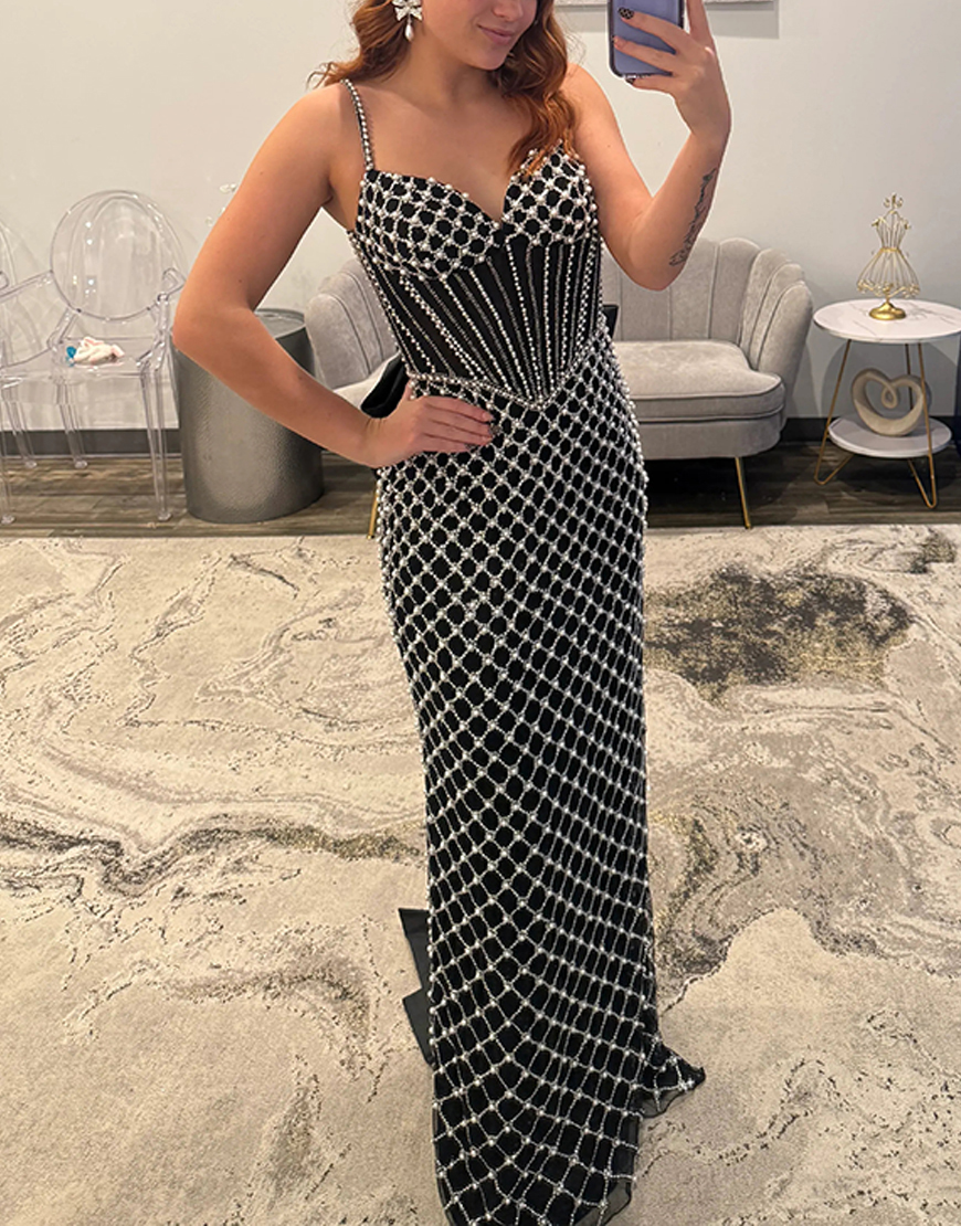 Sparkly Blue Mermaid Corset Long Prom Dress with Pearls