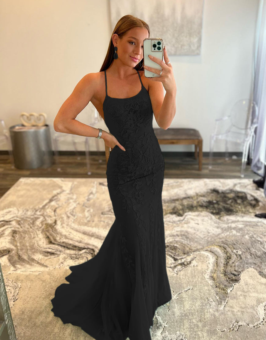 Mermaid Black Long Prom Dress Backless Evening Dress