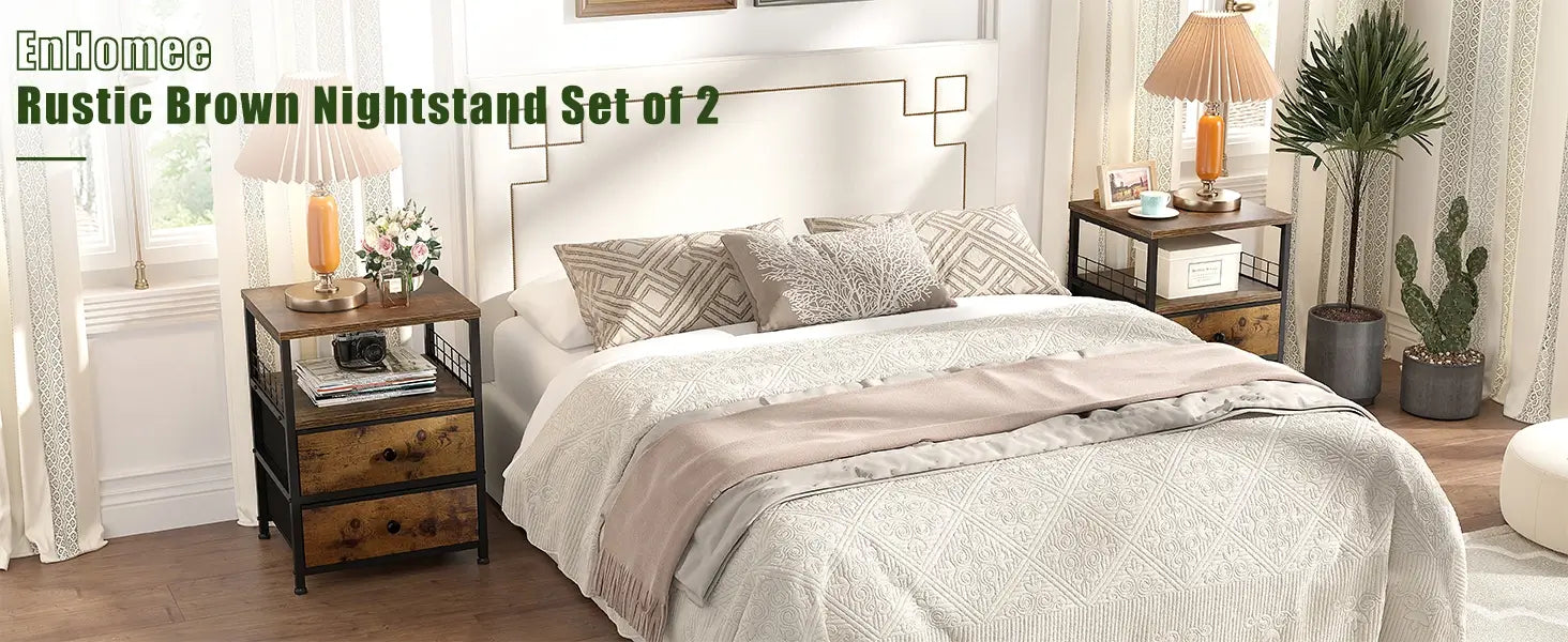 Enhomee rustic brown nightstand set