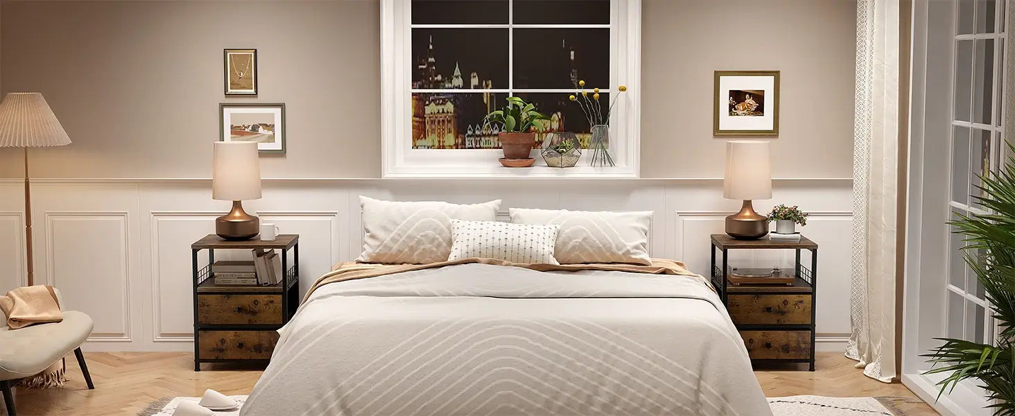 Enhomee rustic brown nightstand set in the bedroom