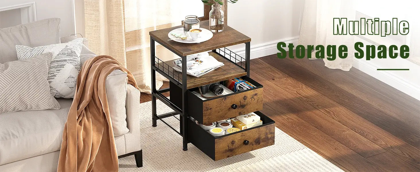 Enhomee rustic brown nightstand set storage space